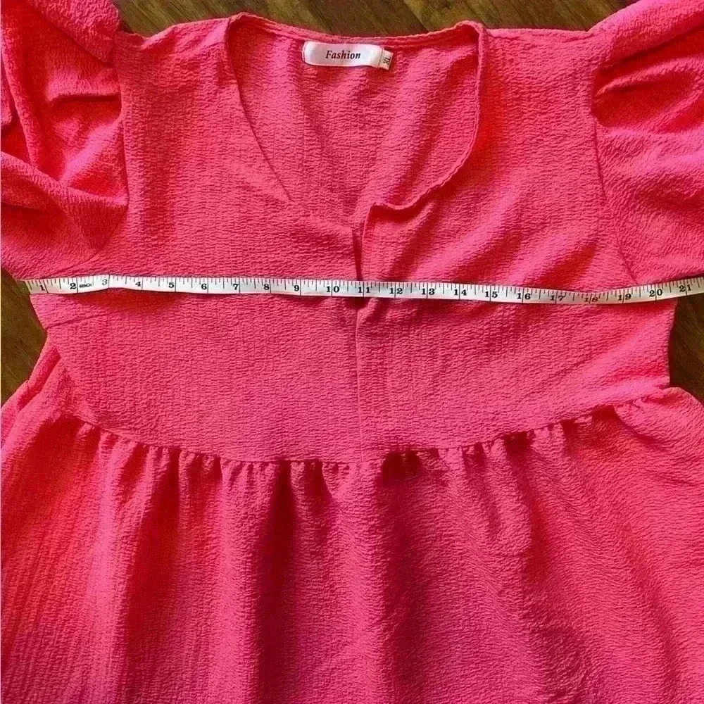 Hot Pink Tiered Dress with Short Sleeves and Flowy Hem Women’s Size XL - Picture 5 of 9